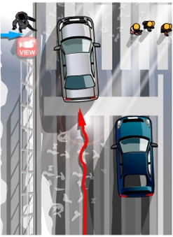 右折の事故を上から俯瞰してみたイラスト